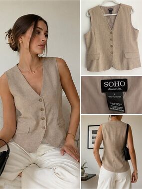 Soho Beige Linen-Look Button Vest